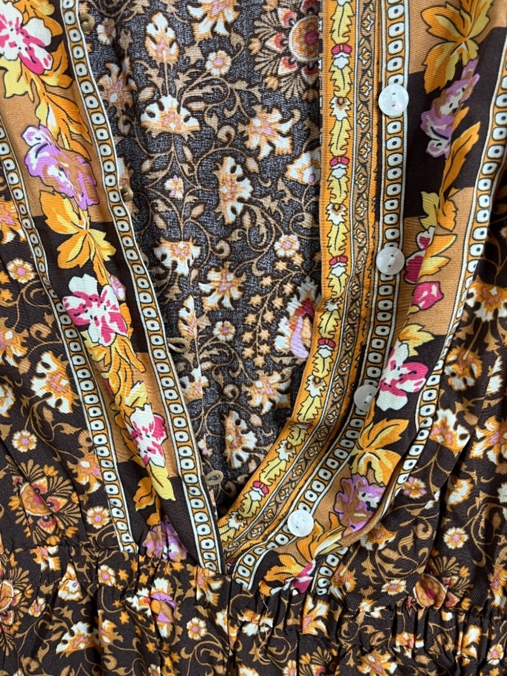 Boho Beach Hut Romper Medium Brown Floral Boho Long Sleeve Festival Playsuit - Picture 4 of 5